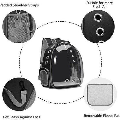 Pet Outdoor Carrier Backpack Cat Dog Puppy Travel Space Capsule Shoulder Bag - Black