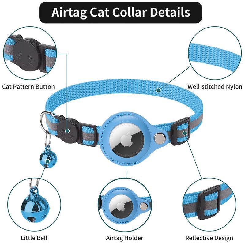 Reflective Pet Collar with Holder for AirTag Tracker – Anti-Lost Cat Dog Tag - Orange