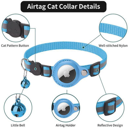 Reflective Pet Collar with Holder for AirTag Tracker – Anti-Lost Cat Dog Tag - Pink