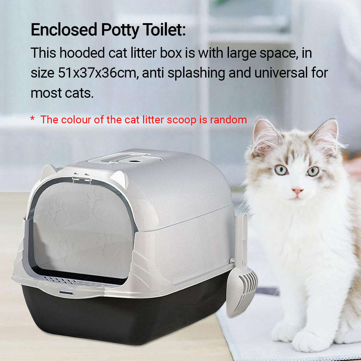 Enclosed Cat Litter Box Lid Scoop Splash Proof Lift Top Removable Toilet Tray - Black