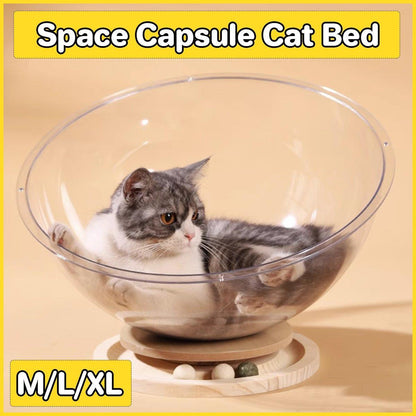 Four Seasons Acrylic Space Capsule Cat Bed Semi-closed Cool Nest Turntable Toy - L