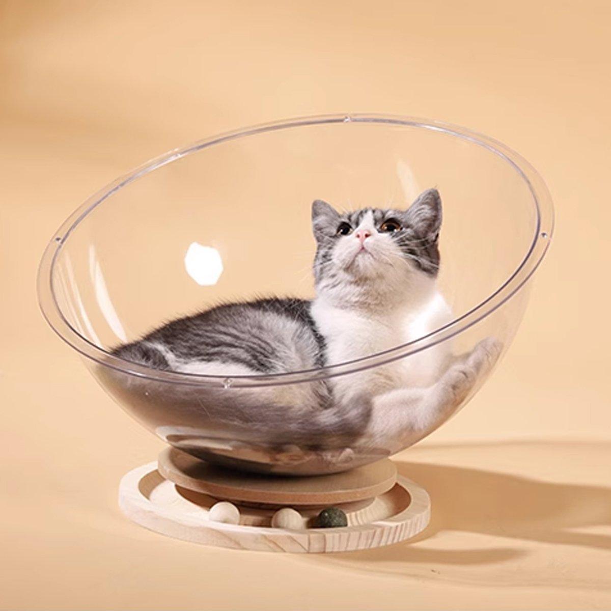 Four Seasons Acrylic Space Capsule Cat Bed Semi-closed Cool Nest Turntable Toy - L