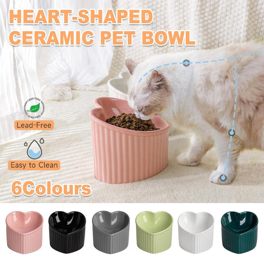 Love Shape Slanted Cat Bowl Ceramic Pet Bowl for Cats Food Water Feeding Dish - Dark Green