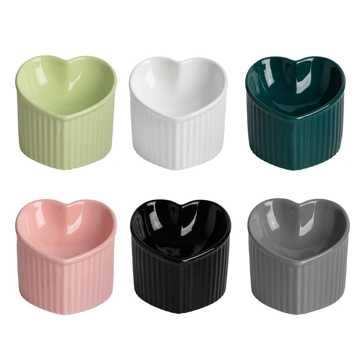 Love Shape Slanted Cat Bowl Ceramic Pet Bowl for Cats Food Water Feeding Dish - Green