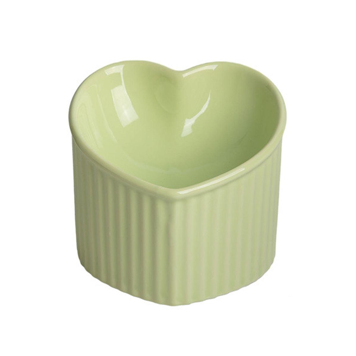Love Shape Slanted Cat Bowl Ceramic Pet Bowl for Cats Food Water Feeding Dish - Green
