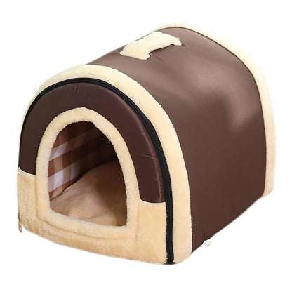 L Size Pet House Kennel Soft Igloo Beds Cave Cat Puppy Bed Warm Cushion Fold - Brick