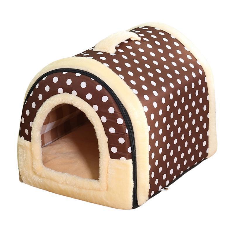 L Size Pet House Kennel Soft Igloo Beds Cave Cat Puppy Bed Warm Cushion Fold - Brick