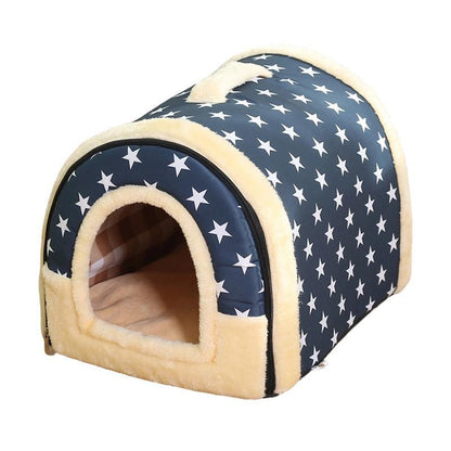 L Size Pet House Kennel Soft Igloo Beds Cave Cat Puppy Bed Warm Cushion Fold - Brick
