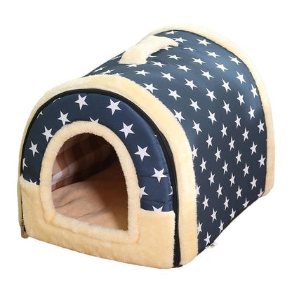 XL Size Pet House Kennel Soft Igloo Beds Cave Cat Puppy Bed Warm Cushion Fold - Brown Dots