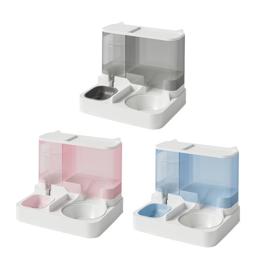 Automatic Cat Feeder Water Dispenser All in One Plastic Bowl for Cats and Dogs - Grey