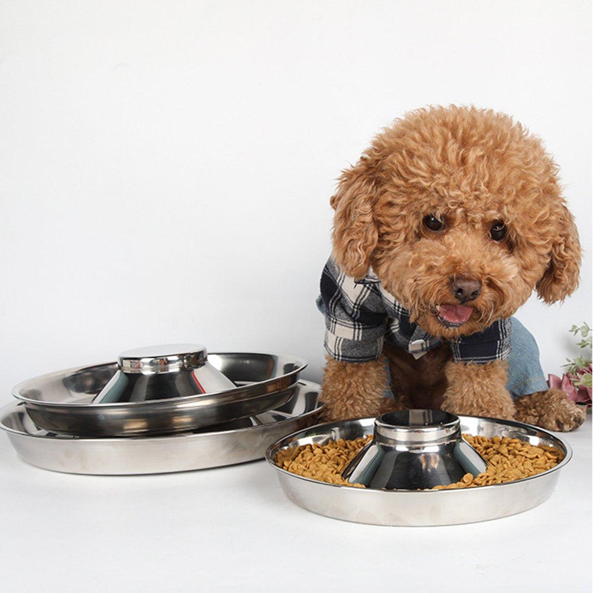 2pcs Stainless Steel Dog Cat Slow Feeder Pet Food Bowl Non-Slip Stop Eating Dish