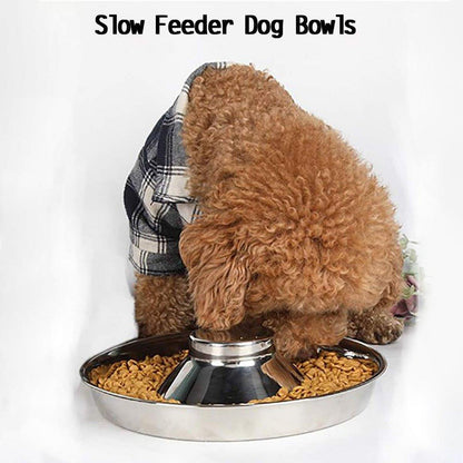 2pcs Stainless Steel Dog Cat Slow Feeder Pet Food Bowl Non-Slip Stop Eating Dish