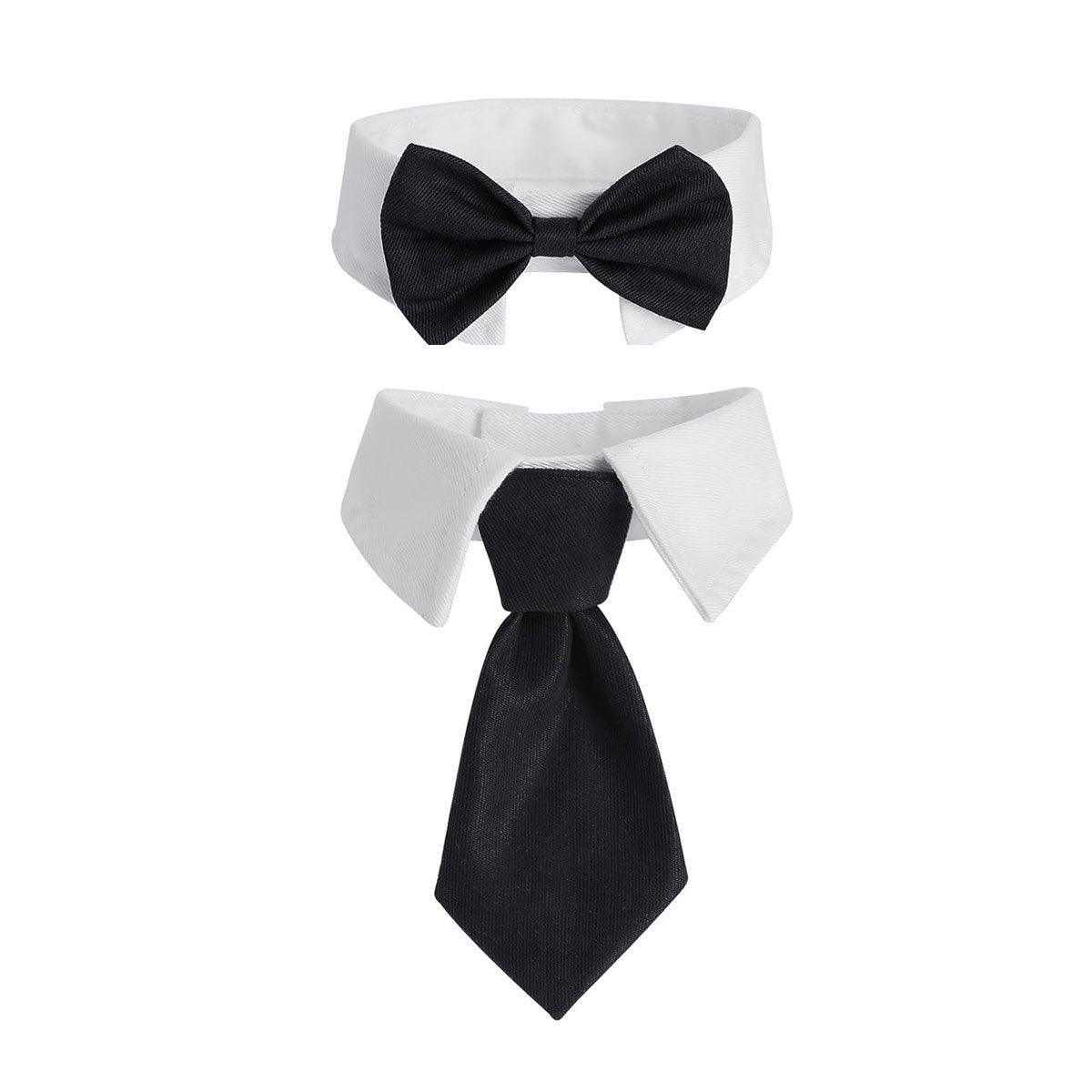 2pcs Pet Bow Tie Collar Dog Cat Suit Dress Accessories Adjustable Neck Strap - L