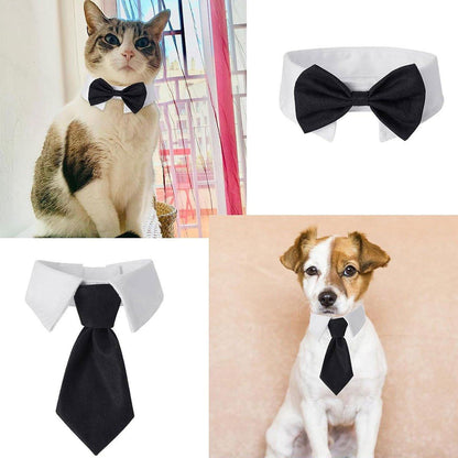 2pcs Pet Bow Tie Collar Dog Cat Suit Dress Accessories Adjustable Neck Strap - S