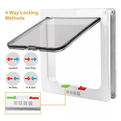 4-Way Safe Lockable Locking Pet Cat Dog Door Brushy Flap Screen L Large Size