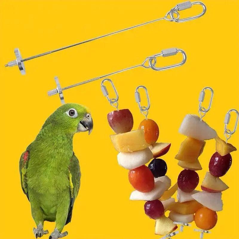 Stainless Steel Bird Parrot Cage Skewer Food Spear Fruit Holder Toy Up To 23Cm - S