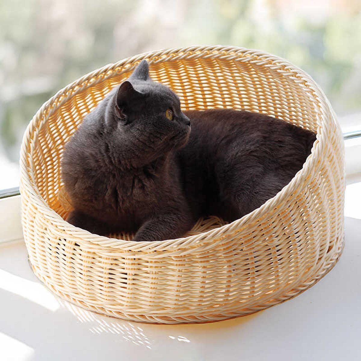 Rattan Cat Nest Four Seasons Open Cat House Summer Bed for Cats Pet Supplies - Coffee