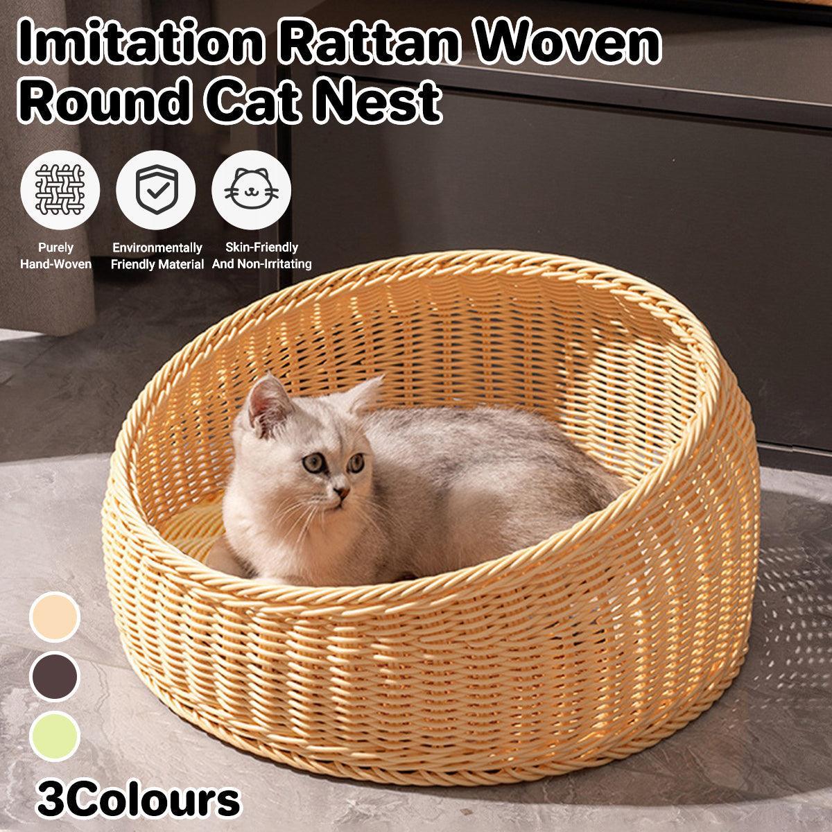 Rattan Cat Nest Four Seasons Open Cat House Summer Bed for Cats Pet Supplies - Green
