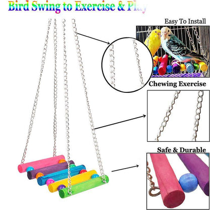 5PCS Hanging Parrot Toys Set with Swings and Ladders for Budgies Cockatiels Cages