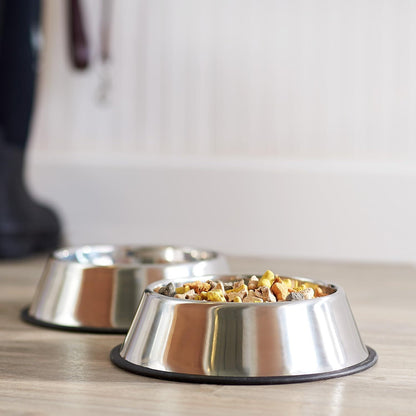 Non Slip Stainless Steel Dog Bowl Pet Cat Water Food Feeder Portable Puppy Dish - Large (500ml)