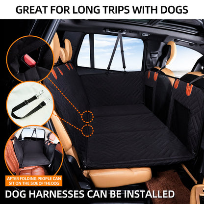 Black PawfectFriend Hard Bottom Car Back Seat Extender & Hammock for Dogs – 63x132cm Waterproof, Heavy-Duty Pet Seat Protector