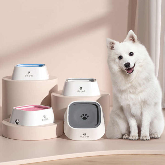 White Anti-Spill Floating Pet Water Bowl for Dogs and Cats - 1L Capacity, Splash-Proof and Anti-Wet Mouth Design