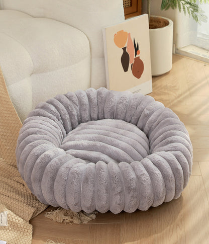 Grey Plush Pet Bed - 40cm Round Dog & Cat Mat, Cozy PP Cotton Filled, Comfortable Pet Supplies