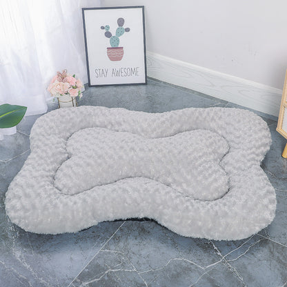 L Grey Rose Velvet Fish Scale Pet Bed - Creative Bone-Shaped Soft and Cozy Dog & Cat Nest
