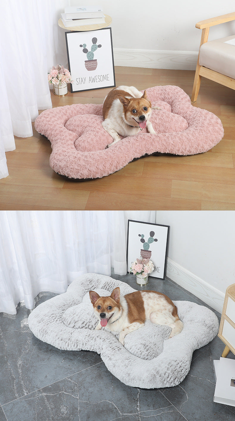 L Gold Rose Velvet Fish Scale Pet Bed - Creative Bone-Shaped Soft and Cozy Dog & Cat Nest
