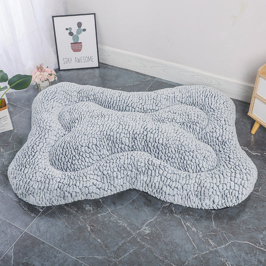 L Blue-grey Rose Velvet Fish Scale Pet Bed - Creative Bone-Shaped Soft and Cozy Dog & Cat Nest
