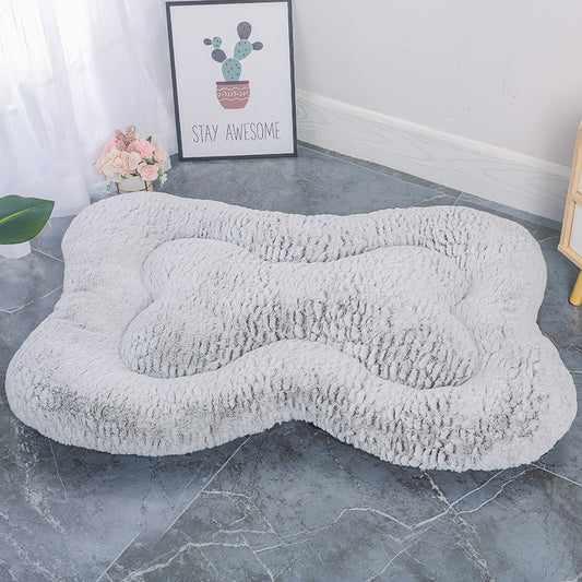 L Coffee Rose Velvet Fish Scale Pet Bed - Creative Bone-Shaped Soft and Cozy Dog & Cat Nest