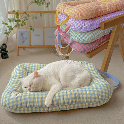 M Yellow-blue All-Season Pet Bed - Soft Washable Dog & Cat Mat with Comfortable Cushion - Warm Winter Padding for Small to Large Pets