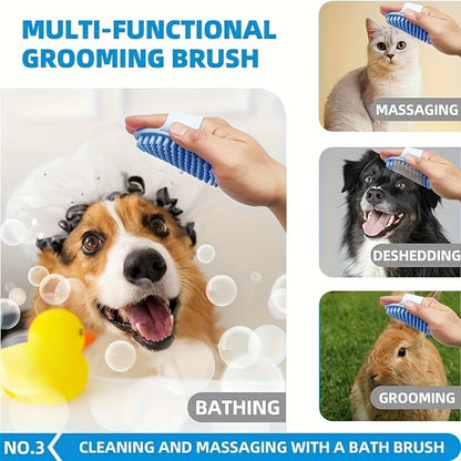 Blue 6-Piece Dog Grooming Bath Set - Absorbent Microfiber Towels & Wash Mitts for Shiny Coats