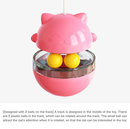 Cat Teaser Cup Toy, Interactive Treat Dispensing Ball with Wand (Yellow)