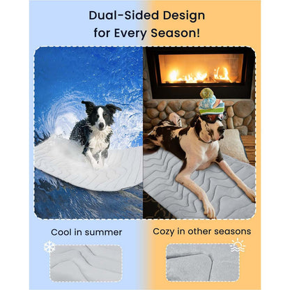 2 Pack Extra Large Dog Cooling Mat 150x101cm - Reversible Self Cooling & Warm Pet Bed Pad - Granny Grey & Light Green Crate Liner for Giant Breeds up to 45kg