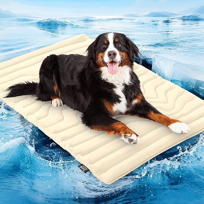 2 Pack Extra Large Dog Cooling Mat 150x101cm - Reversible Self Cooling & Warm Pet Bed Pad - Beige & Bipolar Blue Crate Liner for Giant Breeds up to 45kg