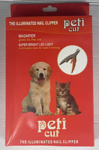 Illuminated Pet Nail Clippers with LED Light & Magnifier - Safety Claw Trimmer for Dogs & Cats - Lightweight Plastic Handle - Grey/Orange in Retail Box