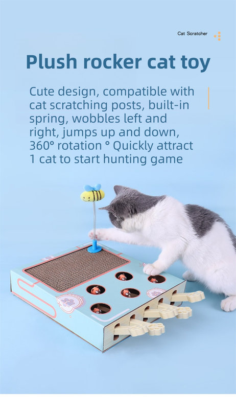Whack-A-Mole Cat Toy (Plush Mole & 5 Hole) - Interactive Puzzle Box