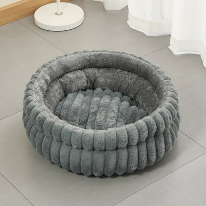 Cozy Plush Round Cat & Dog Bed – Warm Calming Pet Nest with Removable Cushion (Grey / M)