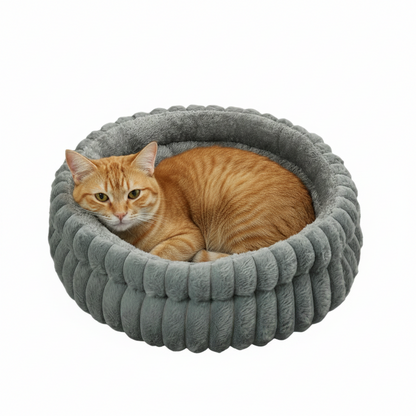 Cozy Plush Round Cat & Dog Bed – Warm Calming Pet Nest with Removable Cushion (Grey / M)