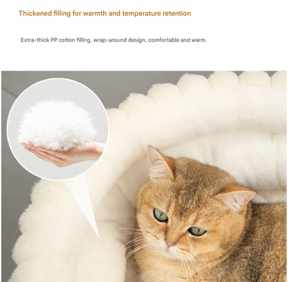 Cozy Plush Round Cat & Dog Bed – Warm Calming Pet Nest with Removable Cushion (Grey / M)