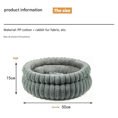 Cozy Plush Round Cat & Dog Bed – Warm Calming Pet Nest with Removable Cushion (Grey / M)