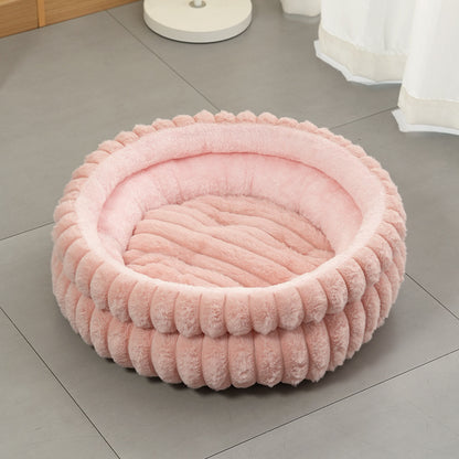 Cozy Plush Round Cat & Dog Bed – Warm Calming Pet Nest with Removable Cushion (Pink / M)
