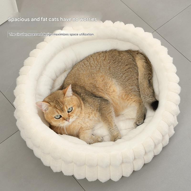 Cozy Plush Round Cat & Dog Bed – Warm Calming Pet Nest with Removable Cushion (Pink / M)