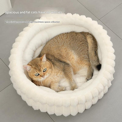 Grey Plush Round Pet Bed with Removable Cushion M Size, Thickened Warm Dog and Cat Nest for Small to Medium Pets, Cozy and Soft Sleeping Space for Home Use(Cut-out version)
