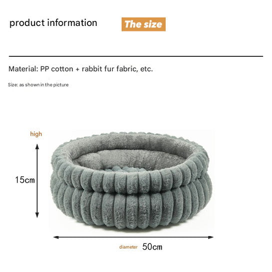 Grey Plush Round Pet Bed with Removable Cushion M Size, Thickened Warm Dog and Cat Nest for Small to Medium Pets, Cozy and Soft Sleeping Space for Home Use(Cut-out version)