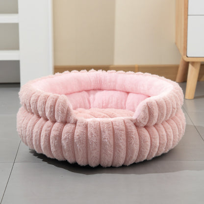 Pink Plush Round Pet Bed with Removable Cushion M Size, Thickened Warm Dog and Cat Nest for Small to Medium Pets, Cozy and Soft Sleeping Space for Home Use(Cut-out version)