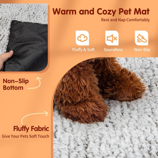 60 x 45 CM Self-Warming Thermal Pet Fluffy Mat with Machine Washable & Removable Zippered Cover - Waterproof Soft Cotton Fleece Bed for Dogs & Cats