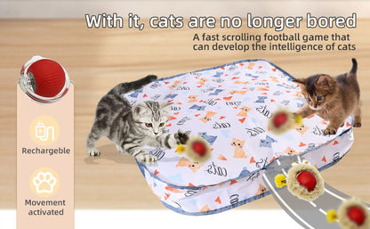 Interactive Hunting Hidden Prey Cat Toy Set - Red Plush Automatic Moving Ball & 72CM Large Crinkle Hunting Cover - Smart Obstacle Avoidance, USB Rechargeable