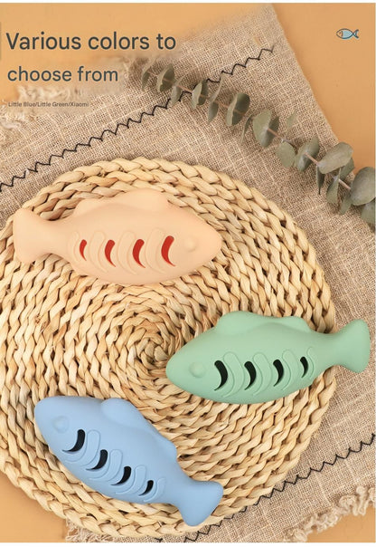 2-piece Blue Fish-Shaped Silicone Cat Toy and  Catnip– 3-in-1 Interactive & Self-Entertaining Toy with Catnip/Cat food, Dental Care & Hairball Relief – BPA-Free, Food-Grade Safety